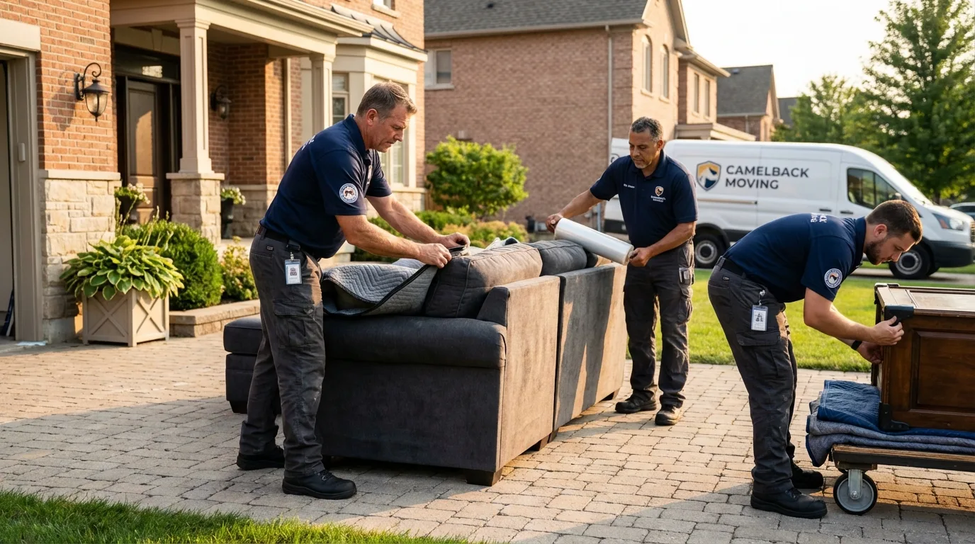 Large estate moving crew wrapping furniture in Elkhorn, WI