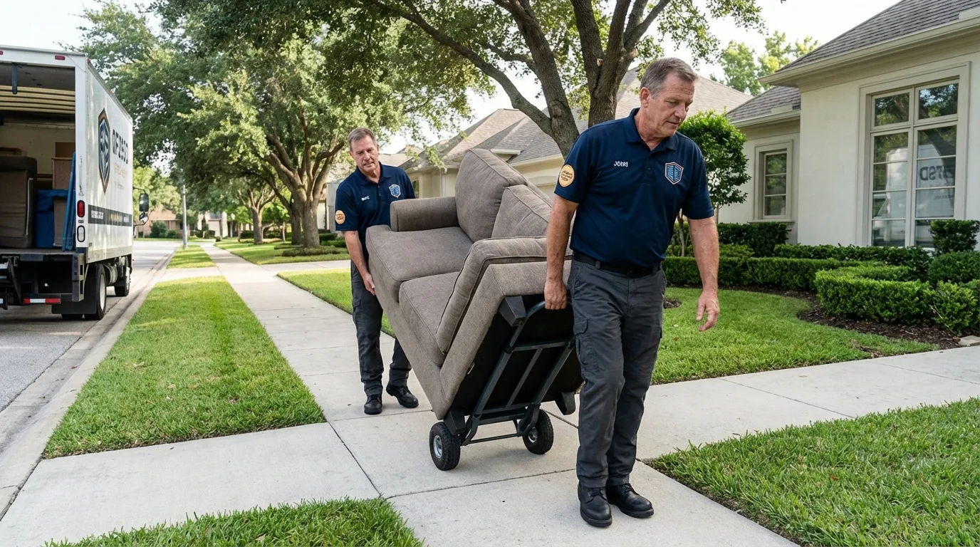 Local residential moving crew loading furniture in Elkhorn, WI